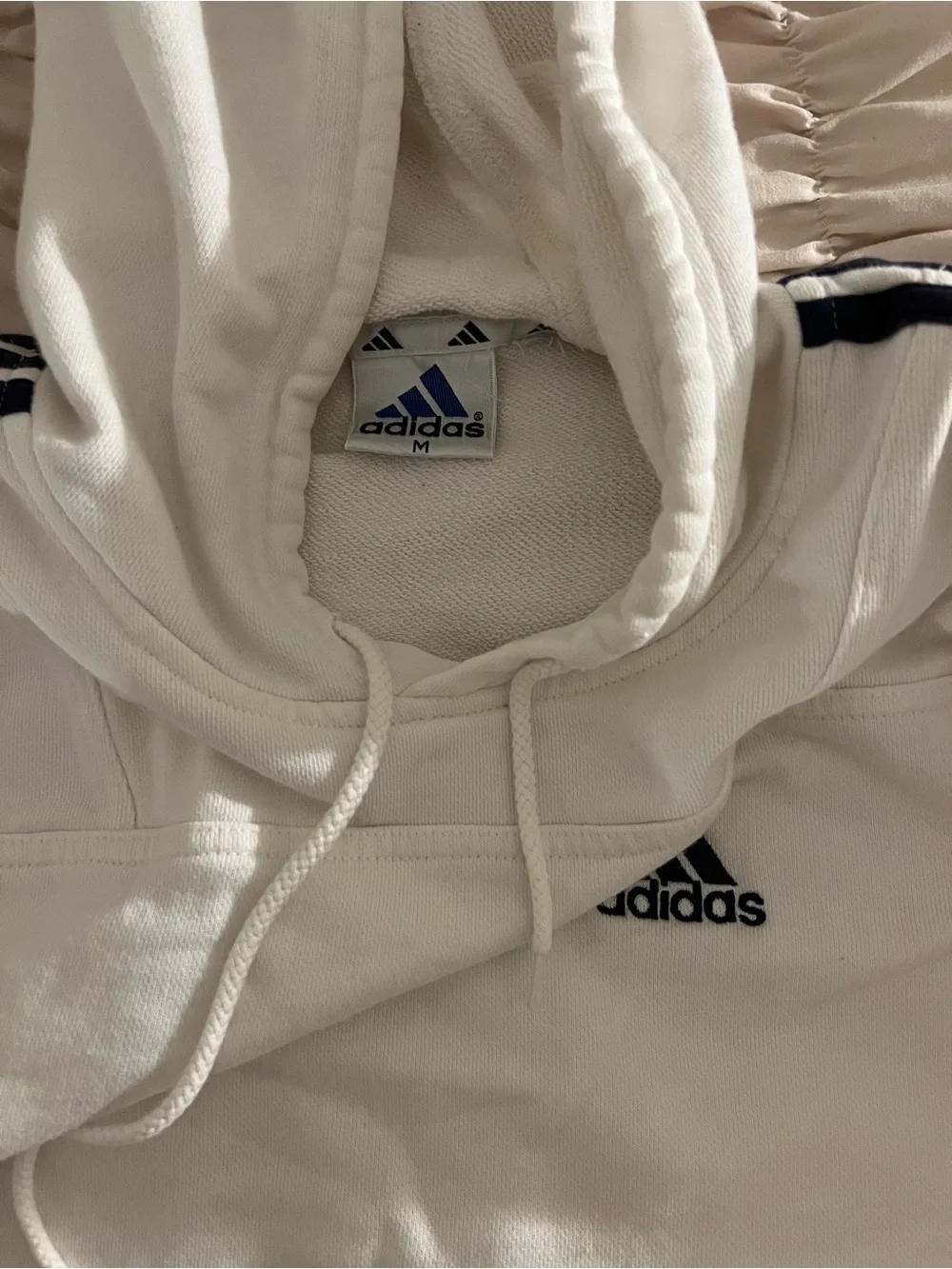 Adidas woman’s  White Hoodie with Blue Stripe Sleeves